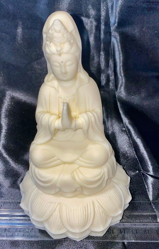 Quan Yin seated on a Pedestal Statue, Tagua Fruit (AKA Palm FruitIvory)