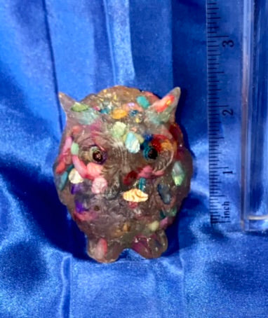 Resin Owl Figurine (multicolored stone filled)