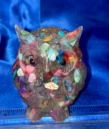 Resin Owl Figurine (multicolored stone filled)