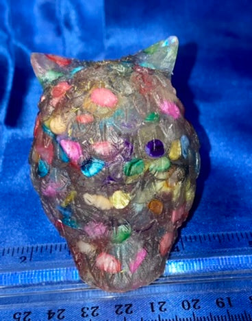 Resin Owl Figurine (multicolored stone filled)