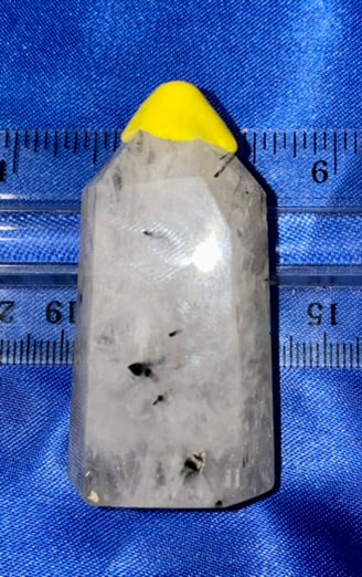 Tourmalated Quartz Point t3 - polished clear white black stone sculpture