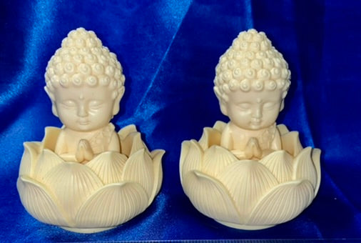 Buddha in a Lotus Figurine, Tagua Fruit (AKA Palm FruitIvory)