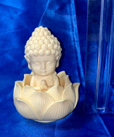 Buddha in a Lotus Figurine, Tagua Fruit (AKA Palm FruitIvory)