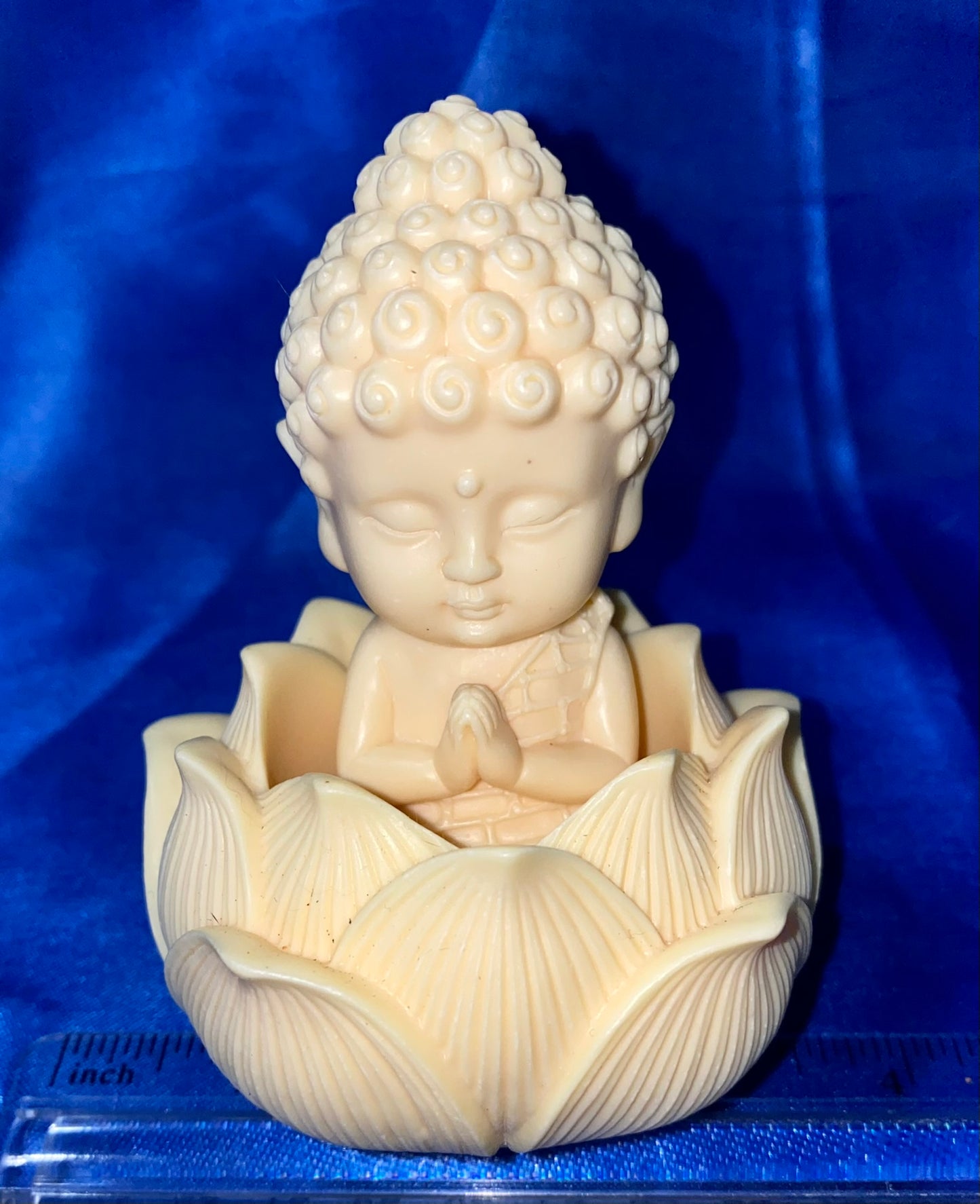 Buddha in a Lotus Figurine, Tagua Fruit (AKA Palm FruitIvory)