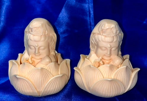 Quan Yin in a Lotus Figurine, Tagua Fruit (AKA Palm Fruitivory)