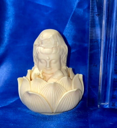 Quan Yin in a Lotus Figurine, Tagua Fruit (AKA Palm Fruitivory)