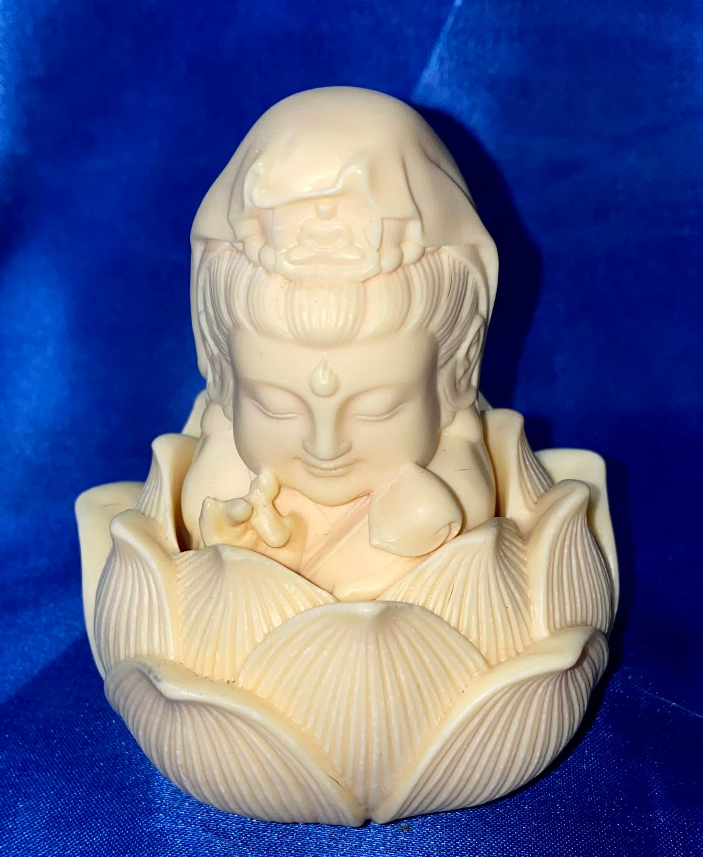 Quan Yin in a Lotus Figurine, Tagua Fruit (AKA Palm Fruitivory)