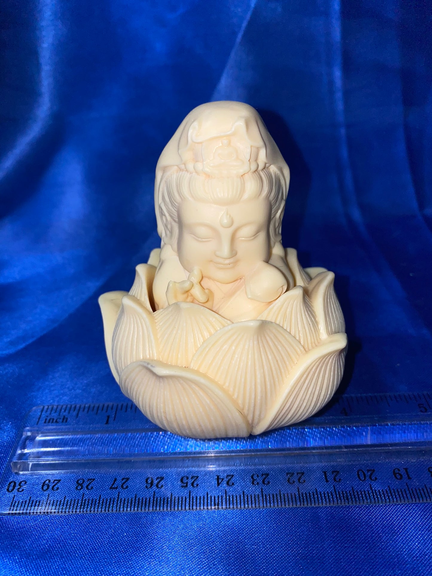 Quan Yin in a Lotus Figurine, Tagua Fruit (AKA Palm Fruitivory)