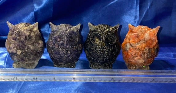 Owl Figurine - gemstone-filled Resin