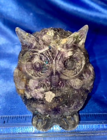 Owl Figurine - gemstone-filled Resin