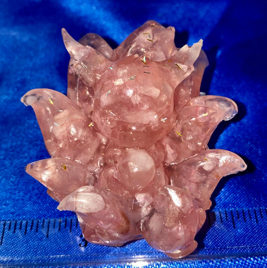 Reclining 9 Tail Fox Resin Figurine - Rose Quartz filled