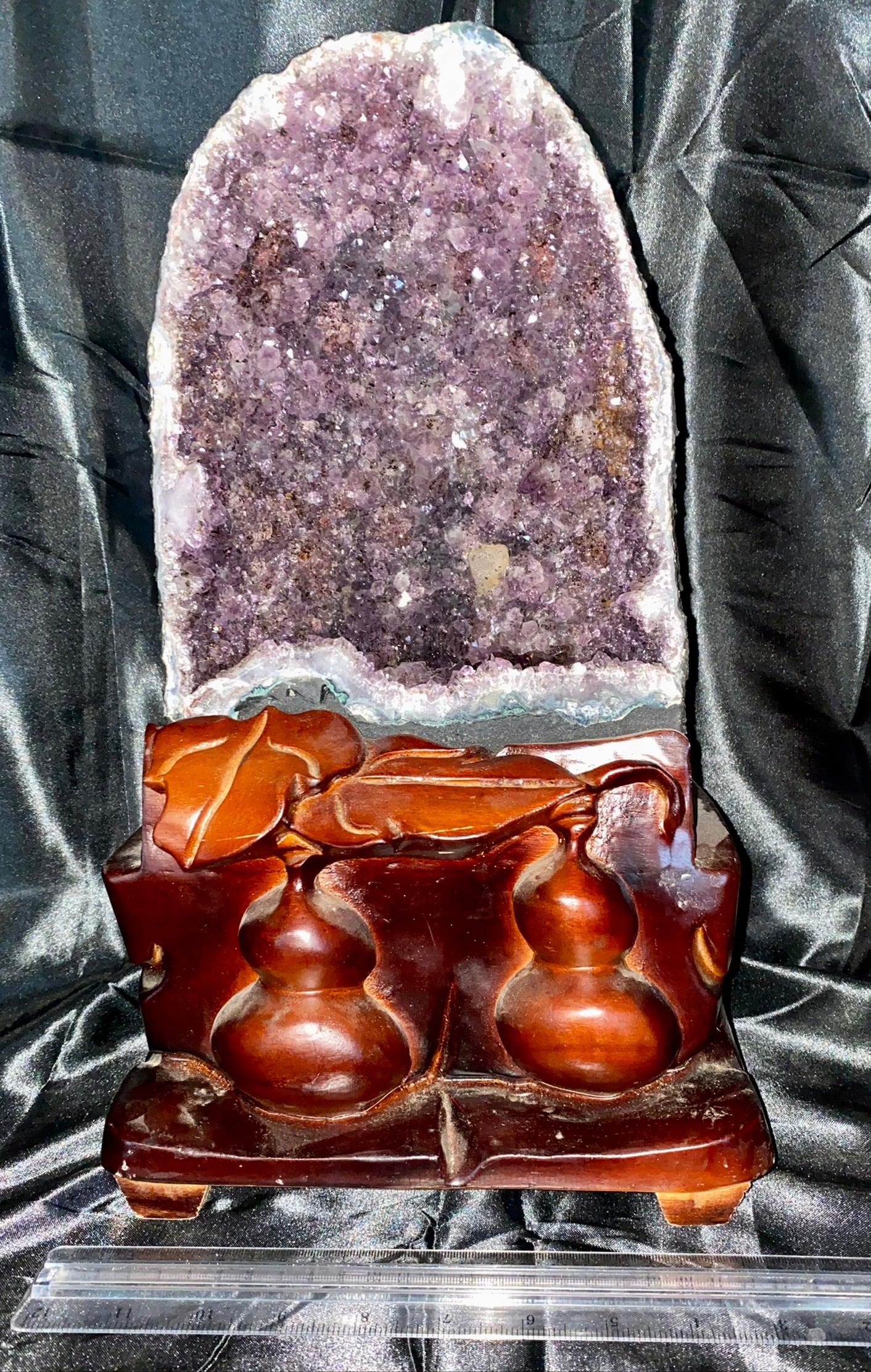 Large Amethyst Geode "Cave" with Custom Wooden Stand