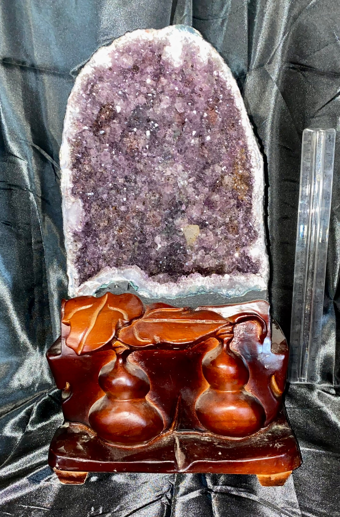 Large Amethyst Geode "Cave" with Custom Wooden Stand