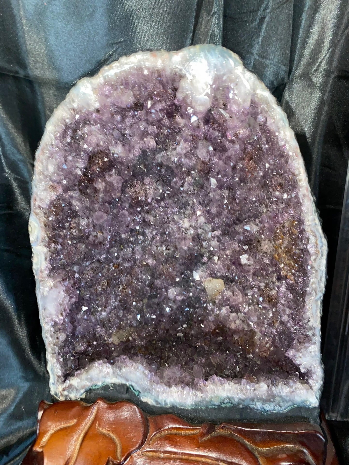 Large Amethyst Geode "Cave" with Custom Wooden Stand