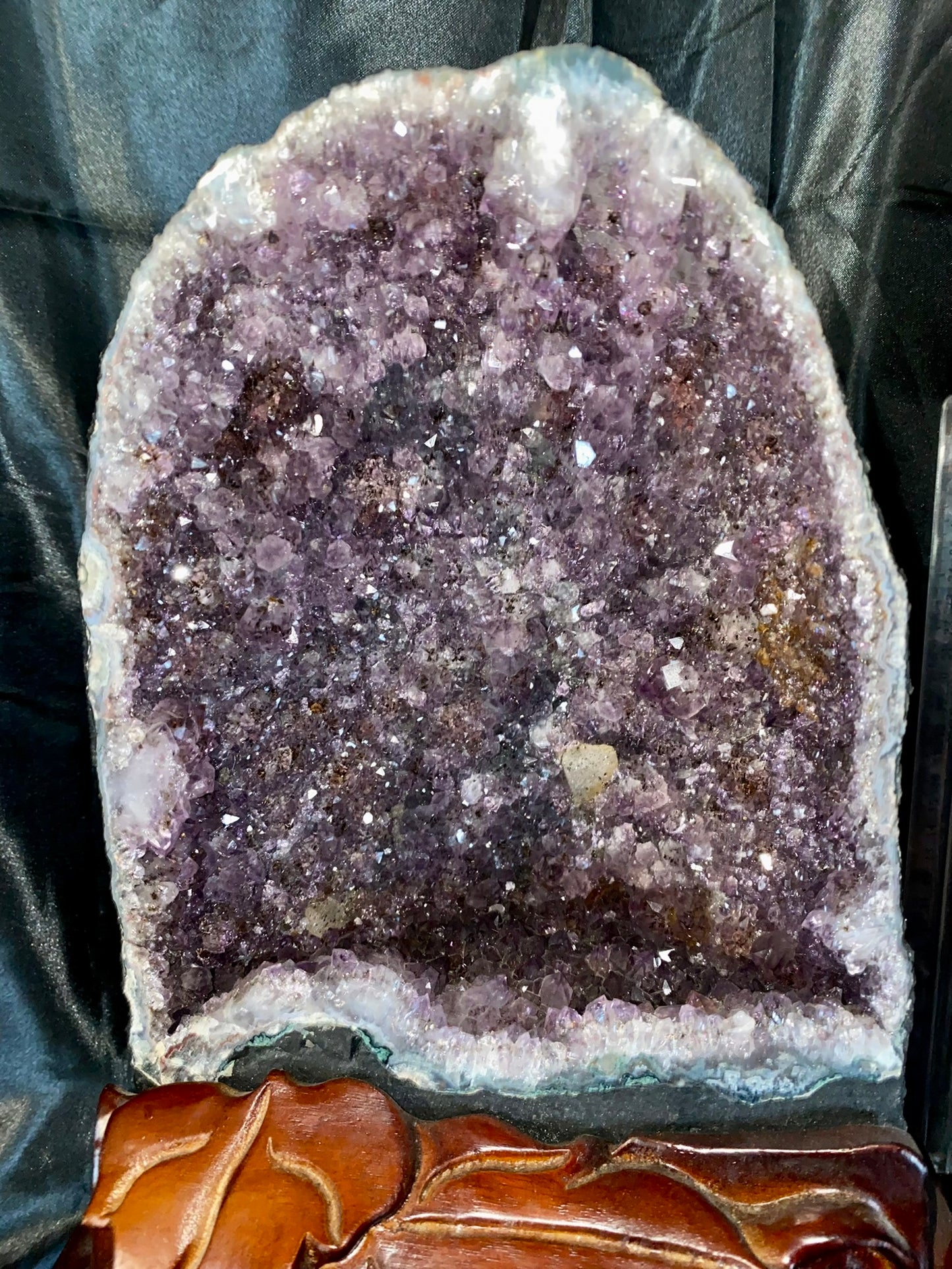 Large Amethyst Geode "Cave" with Custom Wooden Stand