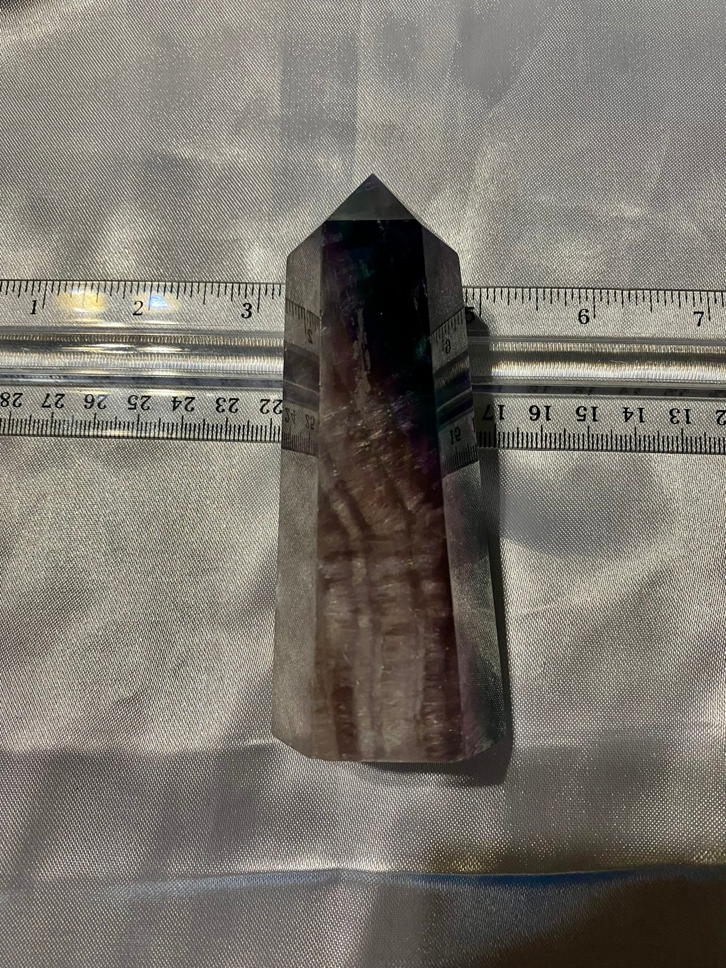 Fluorite Point l5 - polished purple blue white stone mini-tower sculpture