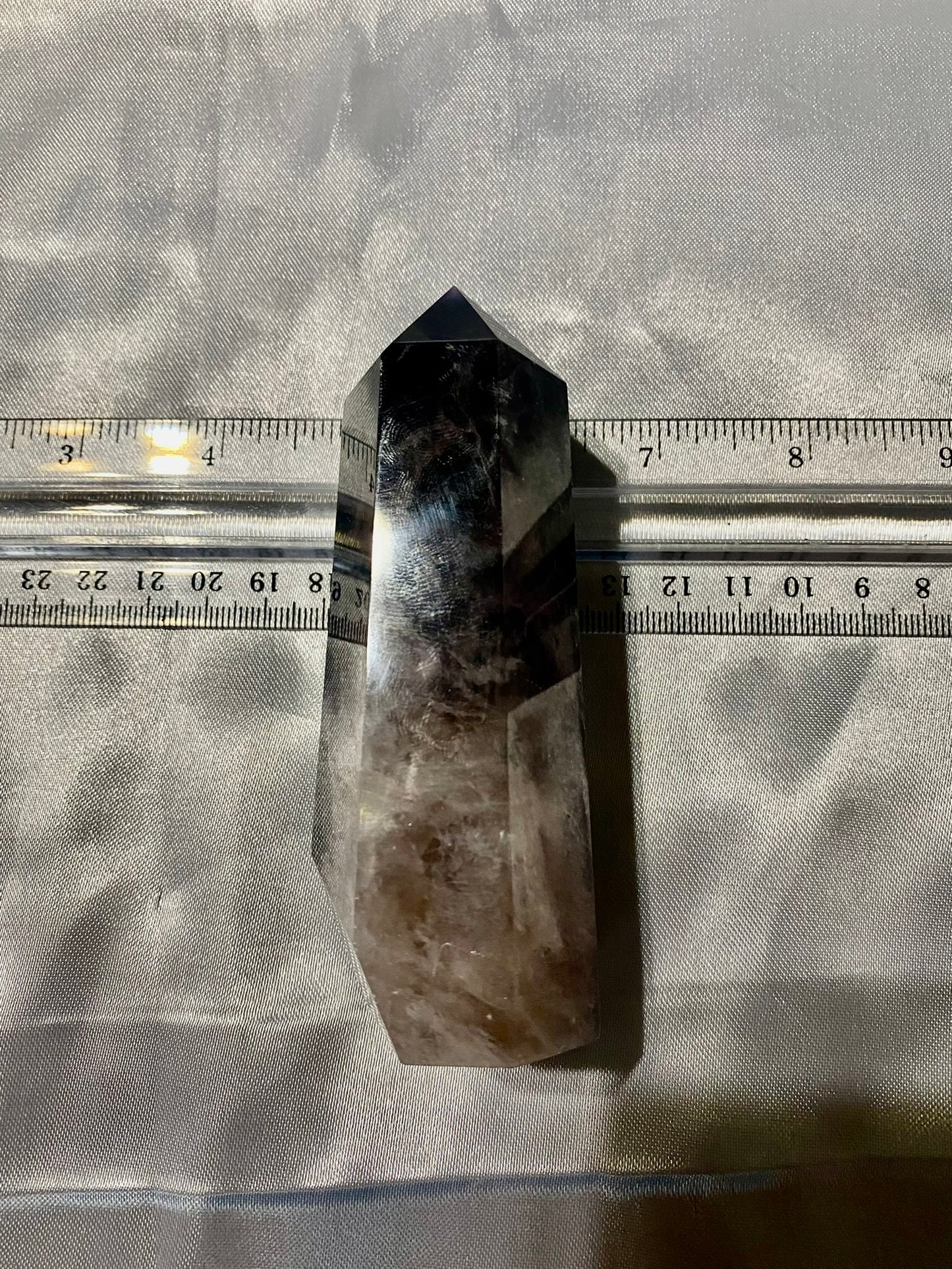 Fluorite Point l5 - polished purple blue white stone mini-tower sculpture