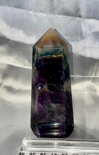 Fluorite Point l4 - polished purple green blue white stone mini-tower sculpture