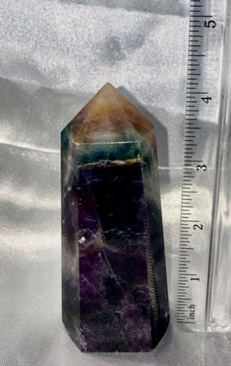 Fluorite Point l4 - polished purple green blue white stone mini-tower sculpture