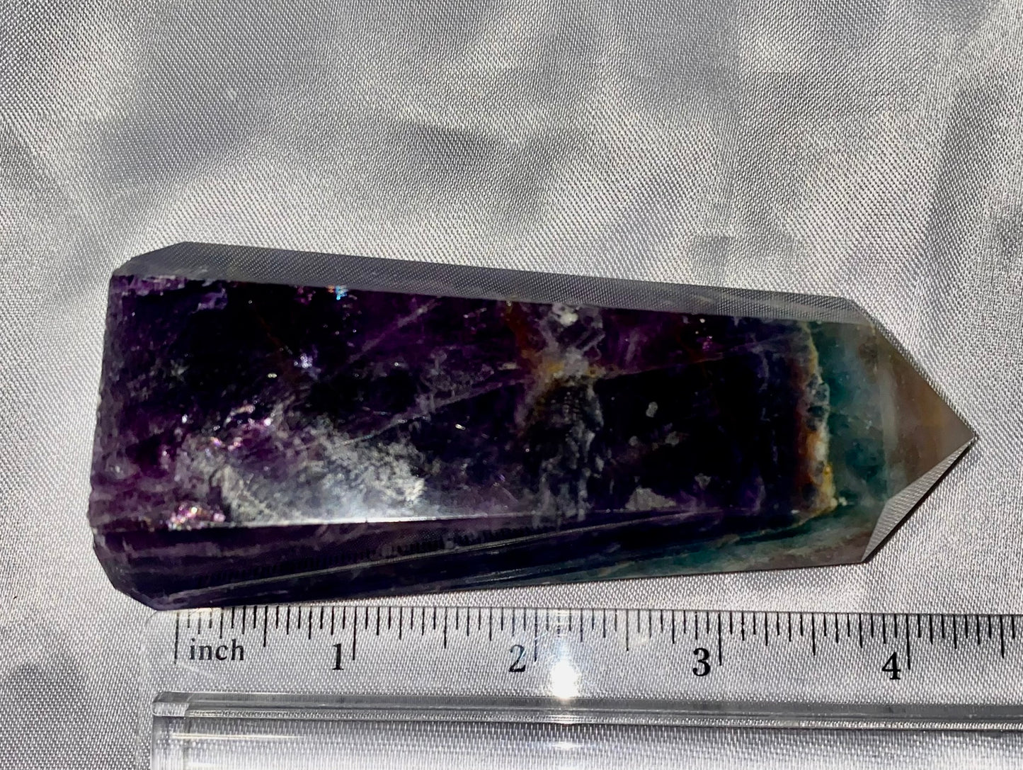 Fluorite Point l4 - polished purple green blue white stone mini-tower sculpture