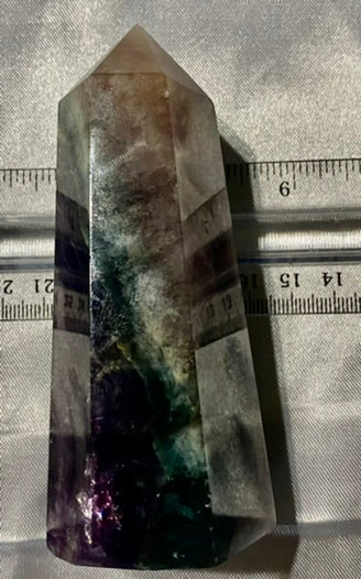 Fluorite Point l4 - polished purple green blue white stone mini-tower sculpture