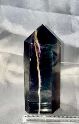 Fluorite Point l3 - polished purple blue white stone mini-tower sculpture