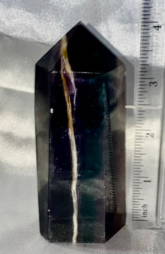 Fluorite Point l3 - polished purple blue white stone mini-tower sculpture