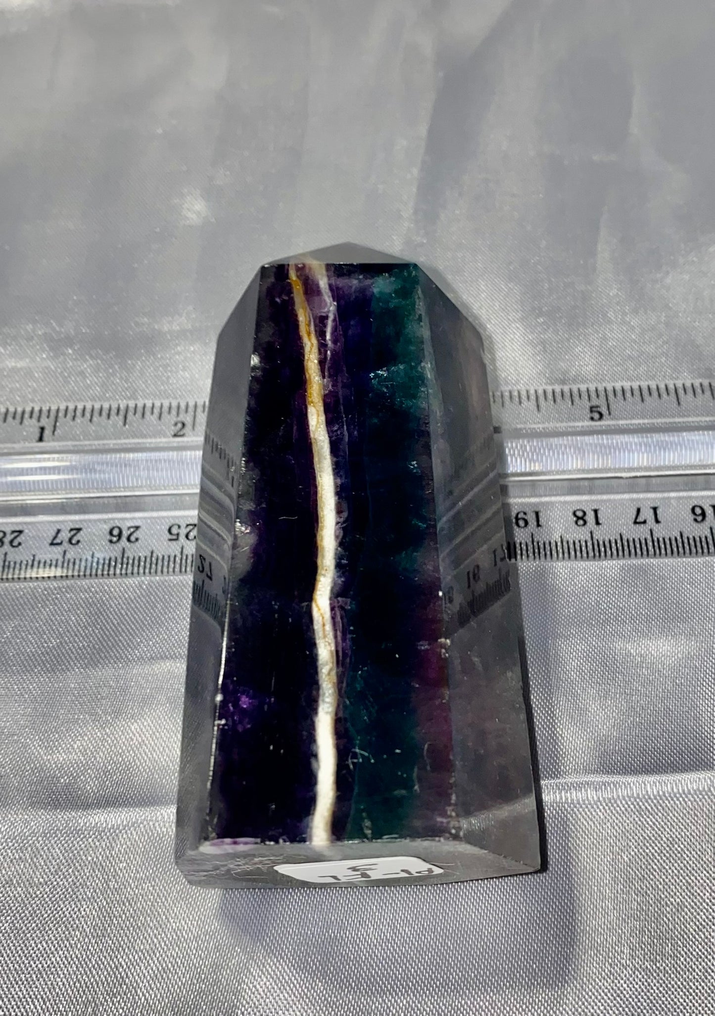 Fluorite Point l3 - polished purple blue white stone mini-tower sculpture