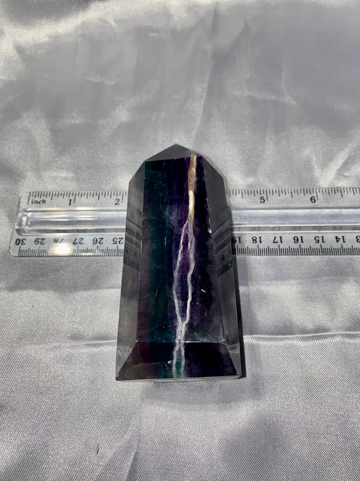 Fluorite Point l3 - polished purple blue white stone mini-tower sculpture