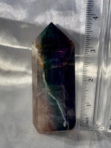 Fluorite Point l6 - polished purple green blue white stone mini-tower sculpture