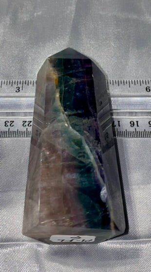 Fluorite Point l6 - polished purple green blue white stone mini-tower sculpture