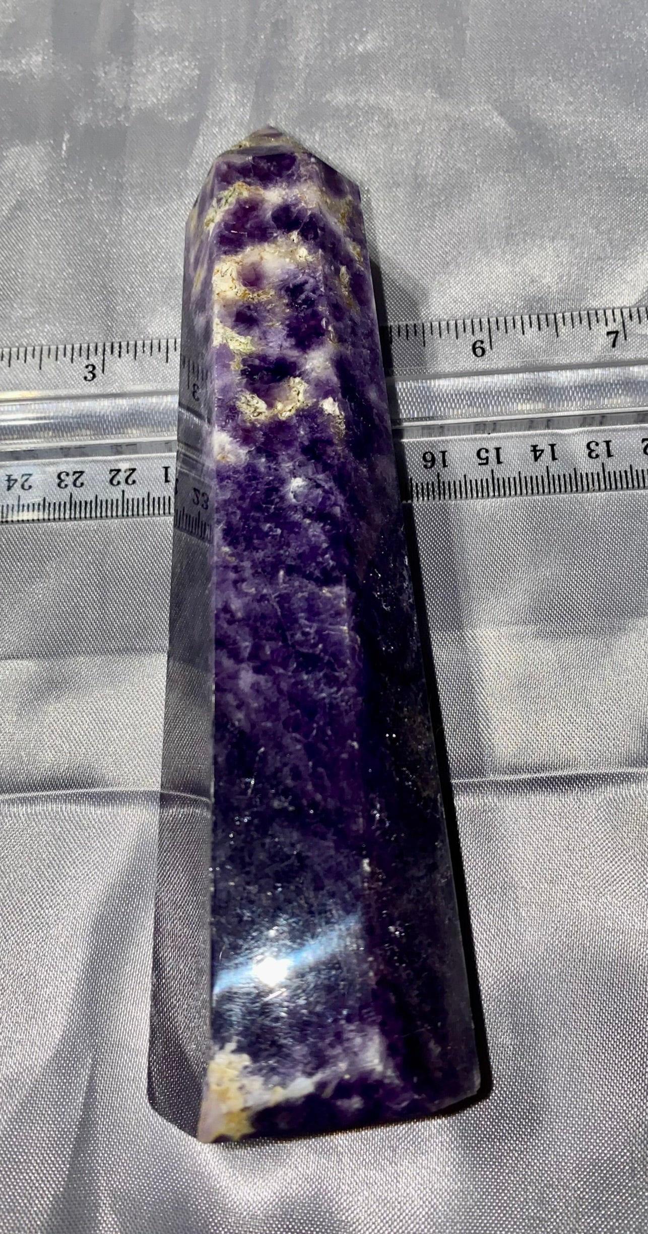 Fluorite Tower 3 - purple and white polished stone