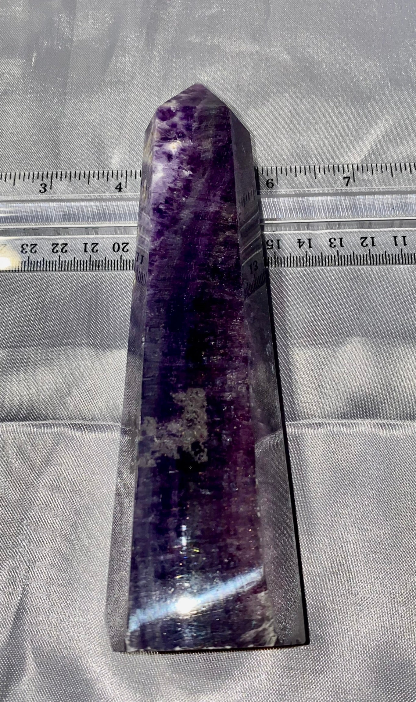 Fluorite Tower 3 - purple and white polished stone