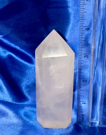 Pink Quartz Point L1 - polished pink white crystal mini-tower sculpture