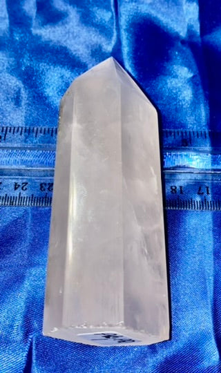 Pink Quartz Point L1 - polished pink white crystal mini-tower sculpture