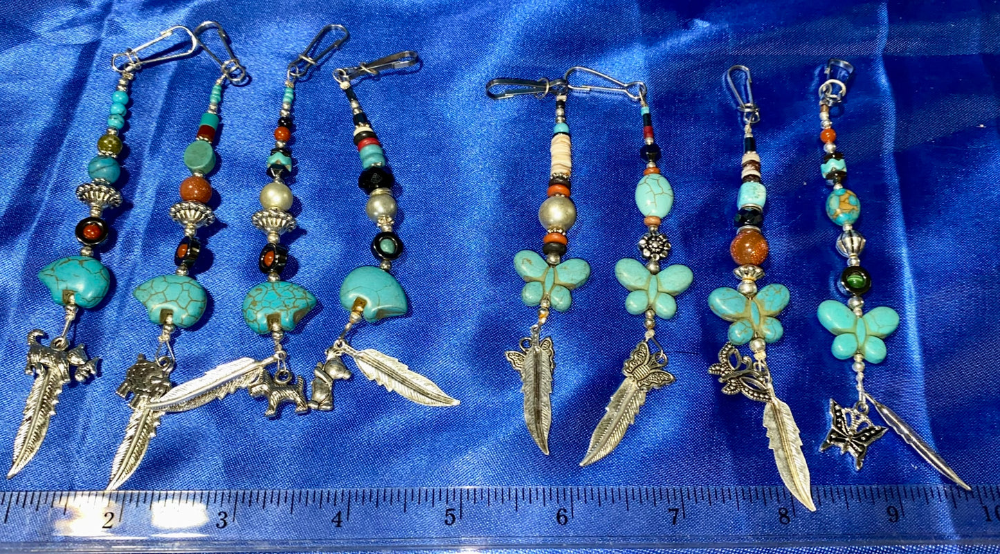 Zipper Pull with Turquoise Bear or Butterfly Beads