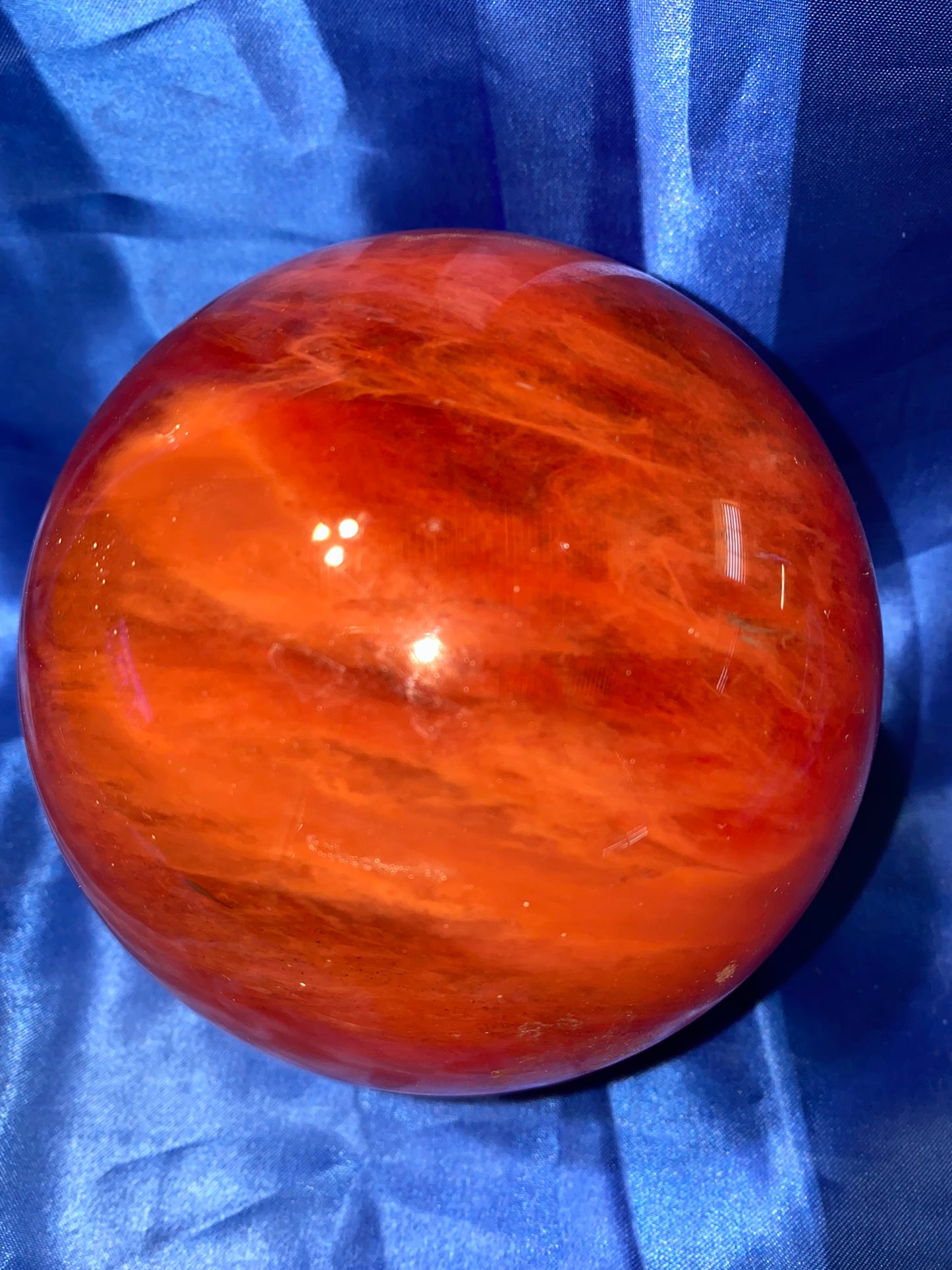 Smelting Quartz Sphere red L4 - polished smelted quartz sculpture in shade of red