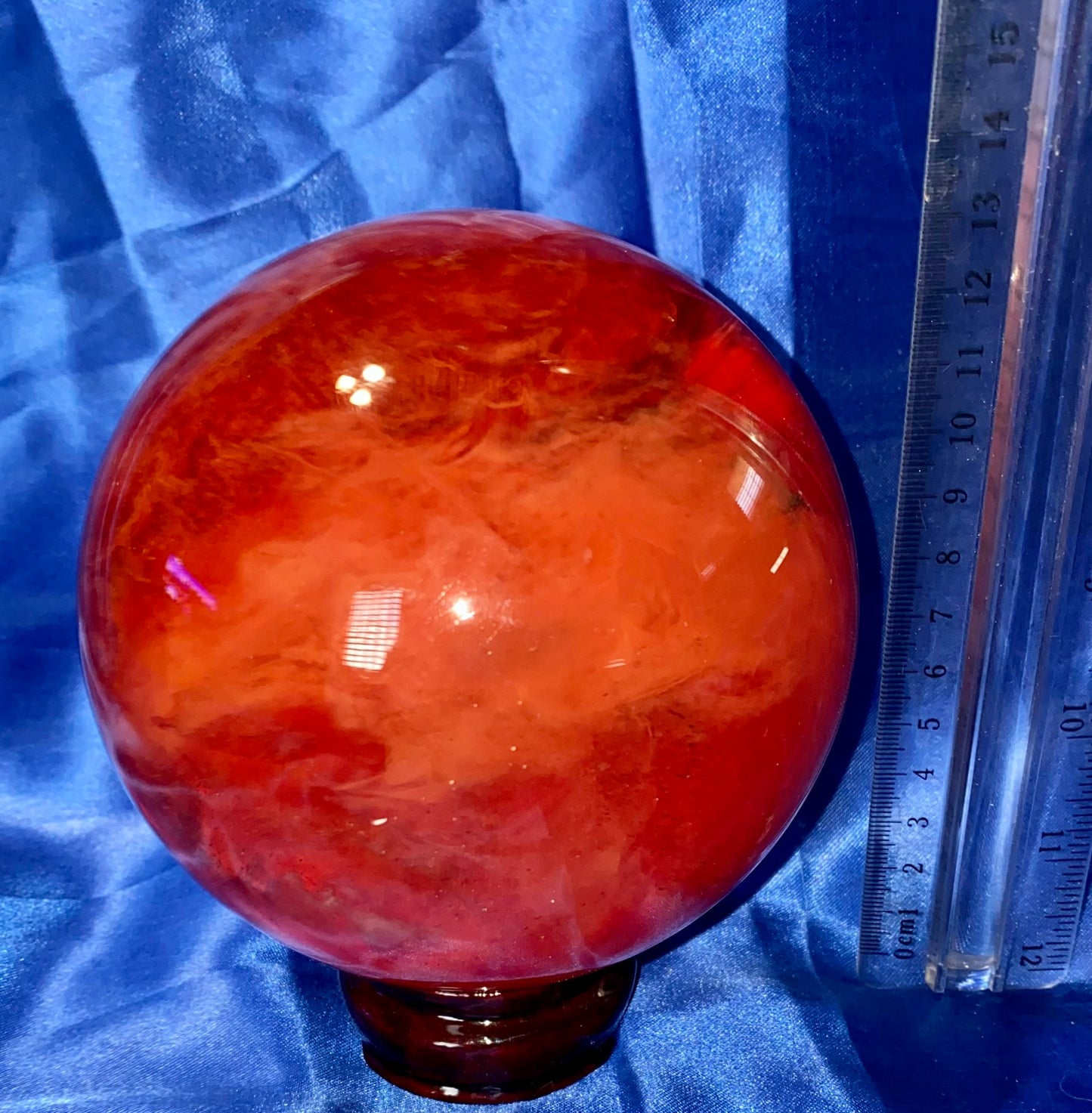 Smelting Quartz Sphere red L3 - polished smelted quartz sculpture