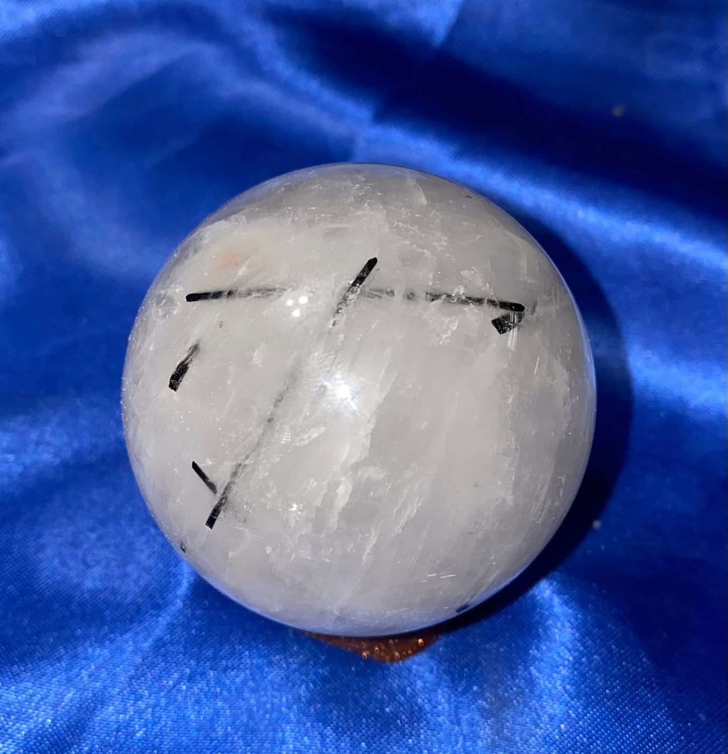 Tourmalated Quartz Sphere xs1 - polished clear white black stone sculpture