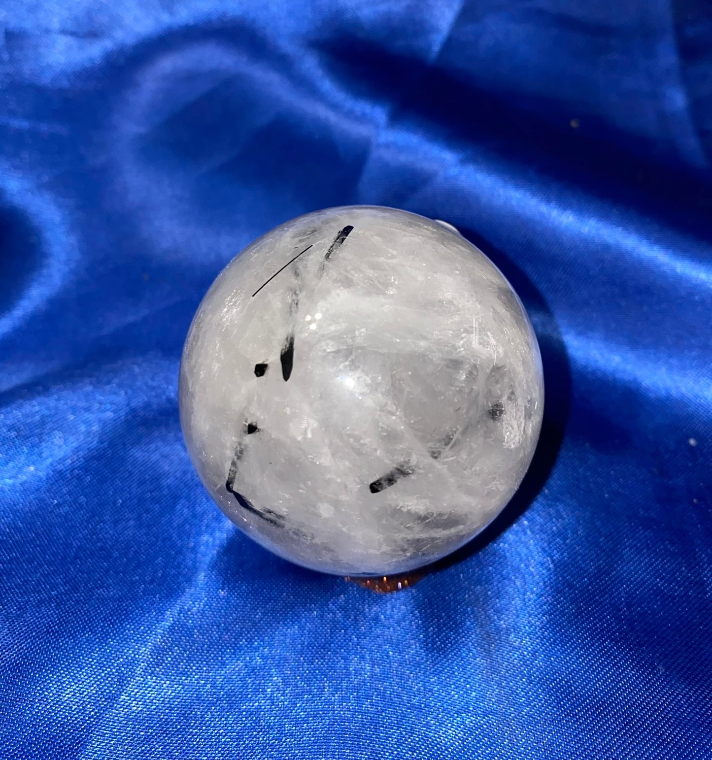 Tourmalated Quartz Sphere s4 - polished clear white black stone sculpture