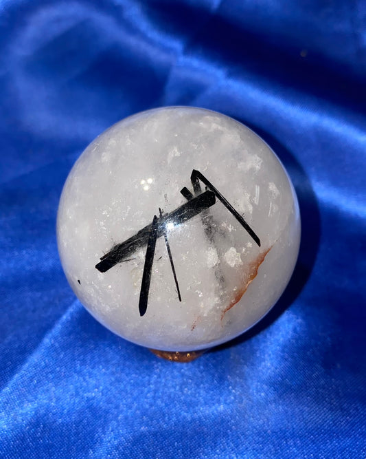 Tourmalated Quartz Sphere xs2 - polished clear white black stone sculpture