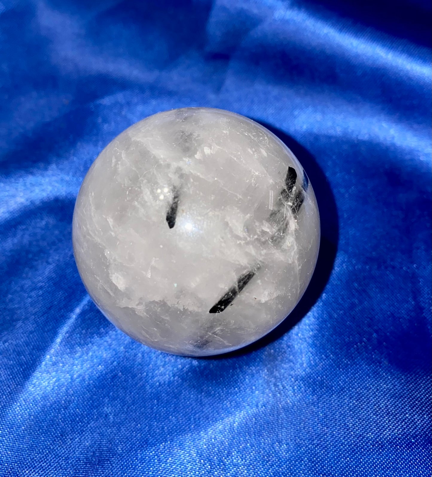 Tourmalated Quartz Sphere s5 - polished clear white black stone sculpture