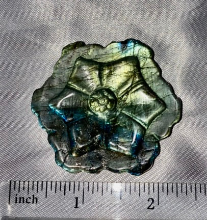 Labradorite Flower Carvings - polished blue gold flash stone sculpture