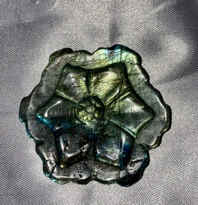 Labradorite Flower Carvings - polished blue gold flash stone sculpture