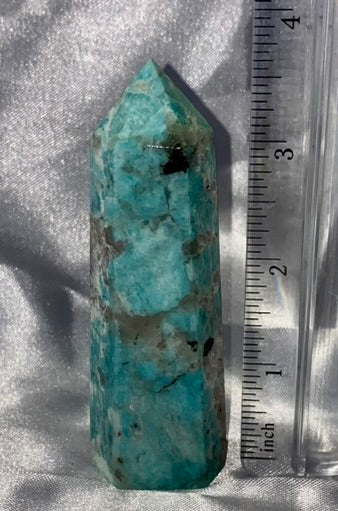 Amazonite Point m2 - polished green blue stone mini-tower sculpture