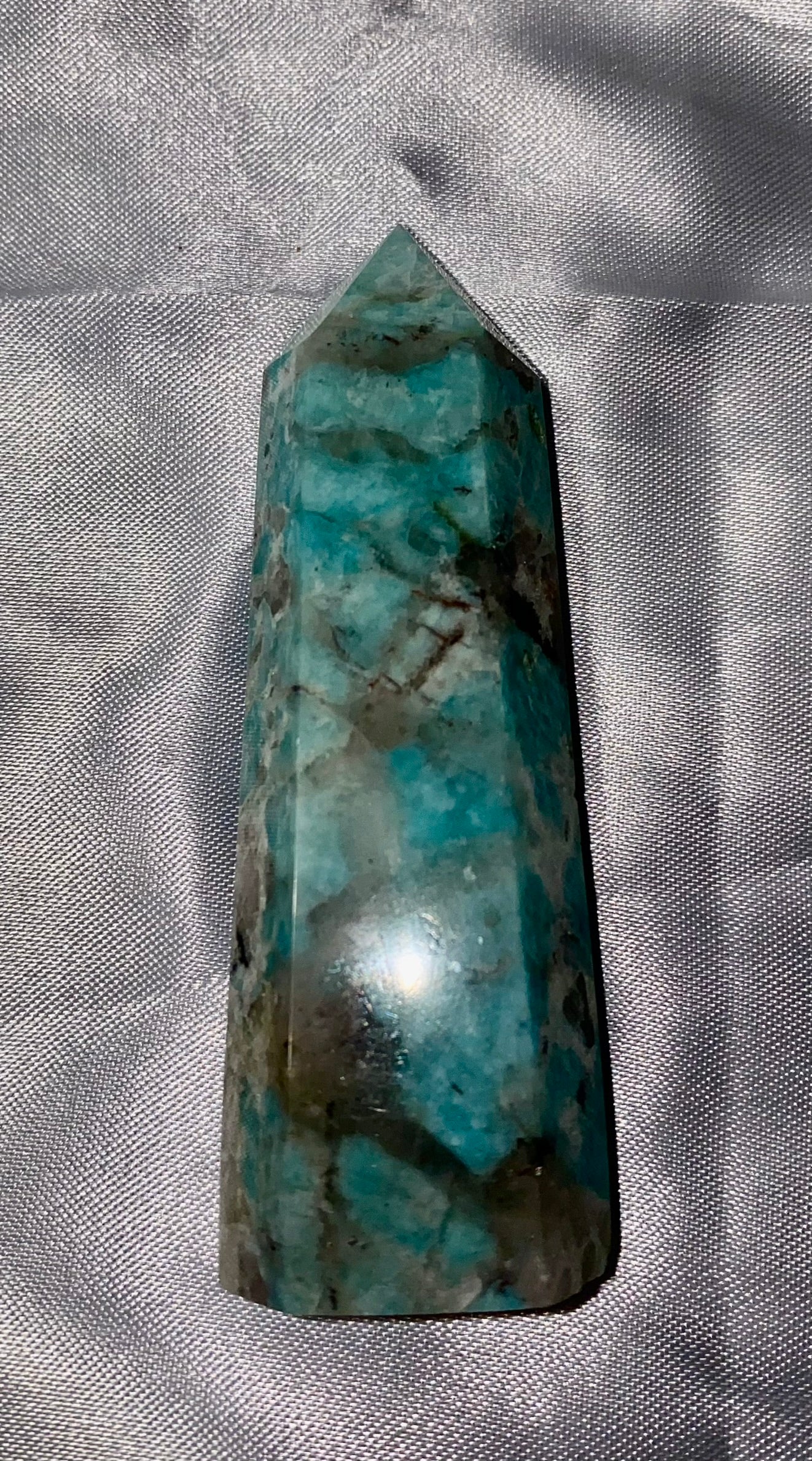 Amazonite Point m2 - polished green blue stone mini-tower sculpture