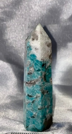 Amazonite Point s5 - polished green blue stone mini-tower sculpture