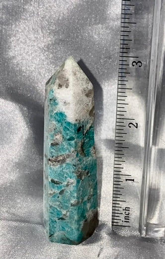 Amazonite Point s5 - polished green blue stone mini-tower sculpture