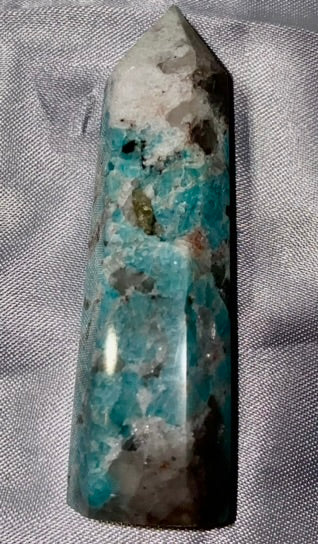 Amazonite Point s5 - polished green blue stone mini-tower sculpture