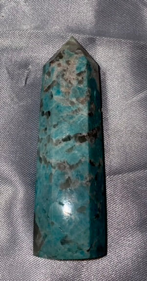 Amazonite Point s5 - polished green blue stone mini-tower sculpture